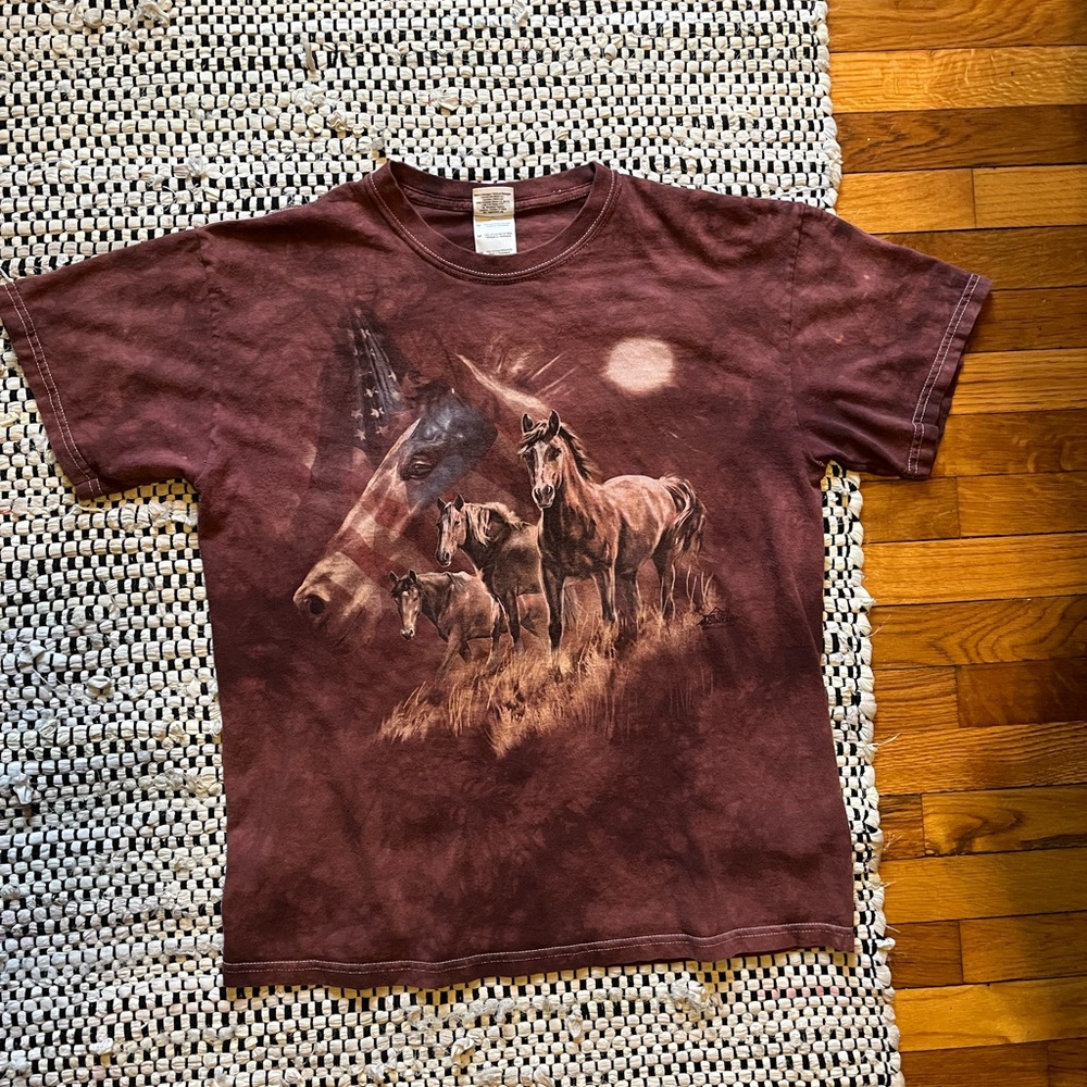 Tie Dye Horse & Flag Print Short Sleeve T-shirt